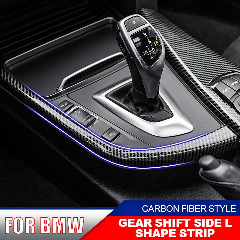 LHD Car Interior Carbon Fiber Style Gear Shift Side L Shape Strip Trim For BMW 3 4 Series F30 F31 F34 3GT F32 F33 F36 2013-2019