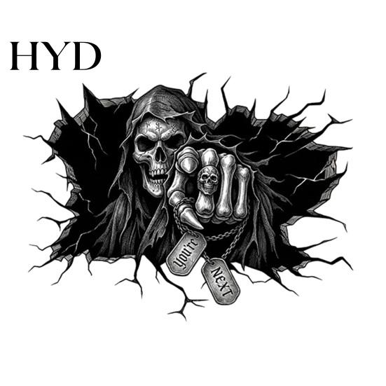 Grim Reaper Wall Decal Sticker, 3D Breaking Through Art Decal, Scary Halloween Decor Skull Mural for Home Bar Pub Party Supplies PVC Waterproof