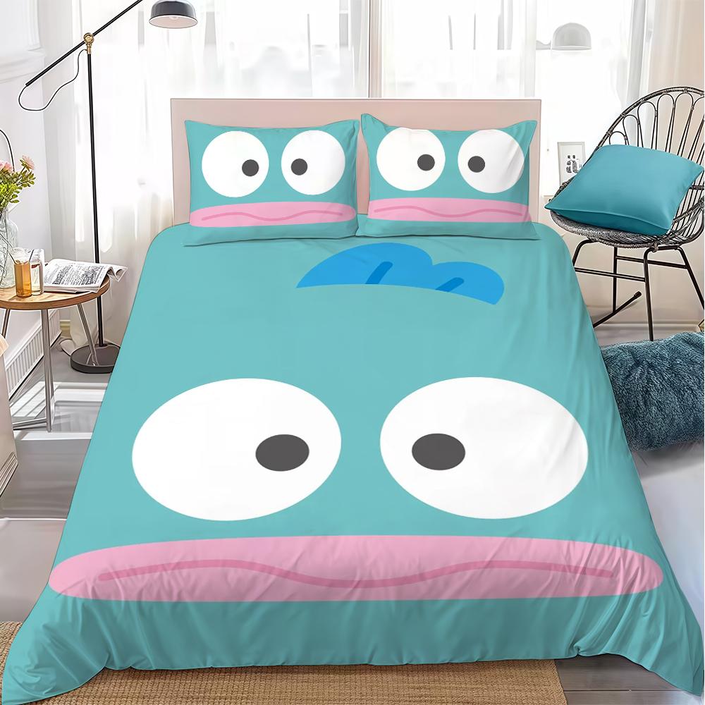 Милый Набор Постельного Белья с Лицами Друзей S-Sanrio Домашний Стиль Мягкий Хлопок для Стирки Кровать 3-х Предметный Набор Подарок для Студенческого Общежития