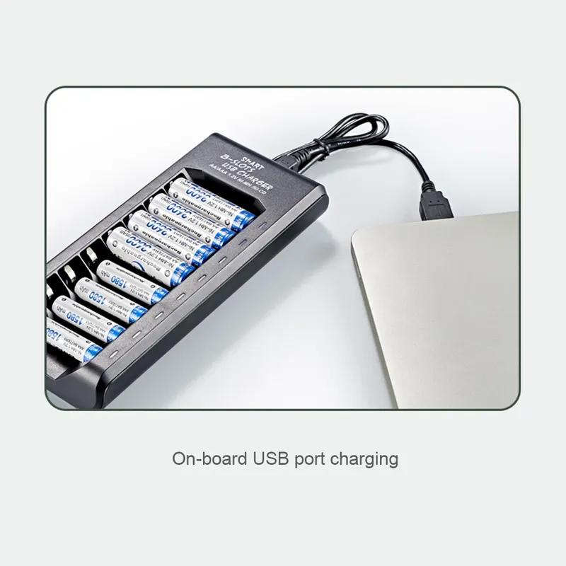 Rechargeable Battery Charger USB Output 8 Slots Fast Charging Short Circuit Protection for 1.2V NiMH AAA/AA Batteries Charger
