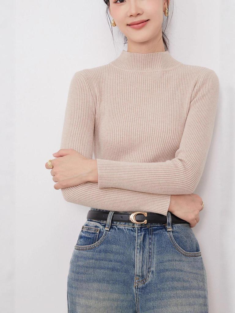 Women's Long Sleeve High-Neck Slim Fit Knit Sweater - 2025 Autumn/Winter Collection