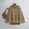 Autumn and Winter Women's Sweater Knit Sweater Pullover Clashing Stripes High Neck Loose Casual Sweater