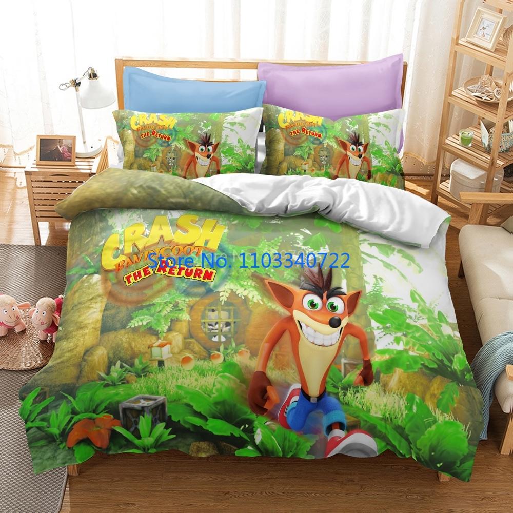 Cartoon Crash Bandicoot 3d Luxury Bedding Set Duvet Cover Set 3D Print Comforter Cover Bedclothes for Boy Girl Sets Decor