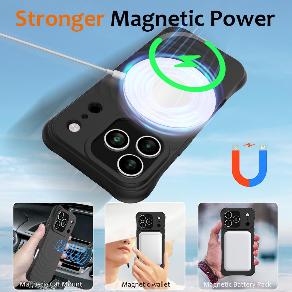 For iPhone 17 Pro Max Case Compatible with MagSafe Ripple Texture Liquid Silicone Protective Cover with Strap