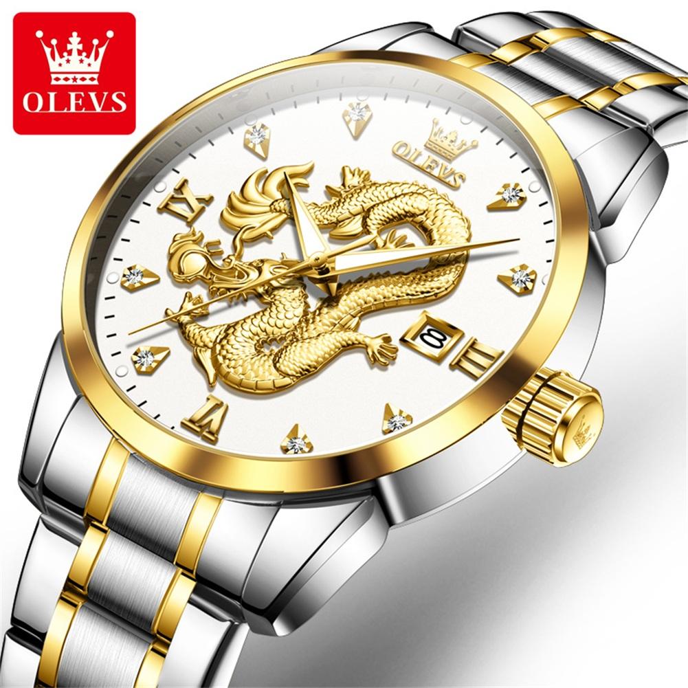 OLEVS Fashion China Loong Dragon Dial Quartz Watch for Men Waterproof Luminous Date Mens Watches Top Brand Luxury Wristwatch Men