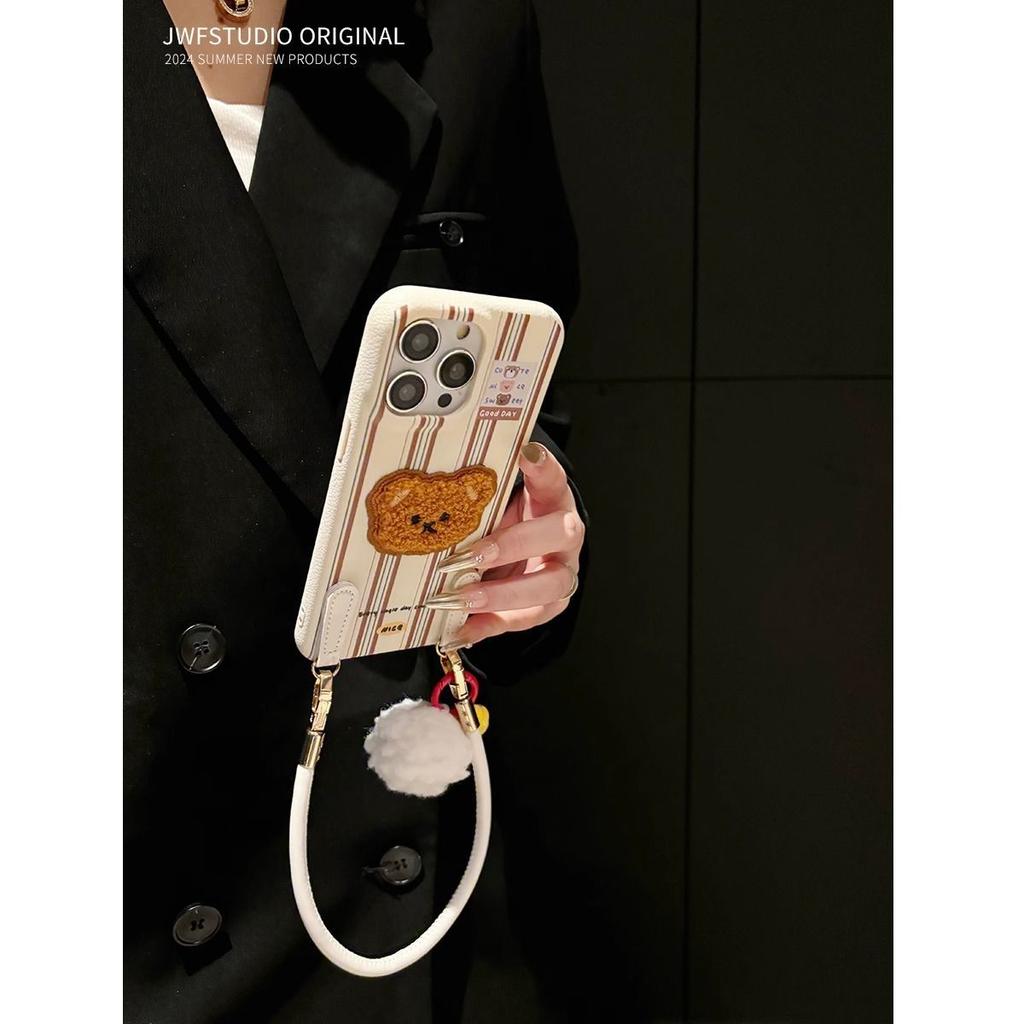 Embroidered Bear Apple 16 ProMax Mobile Case IPhone 15 Pro New 13 Women 12 Soft Cover 14 Bracelet XR
