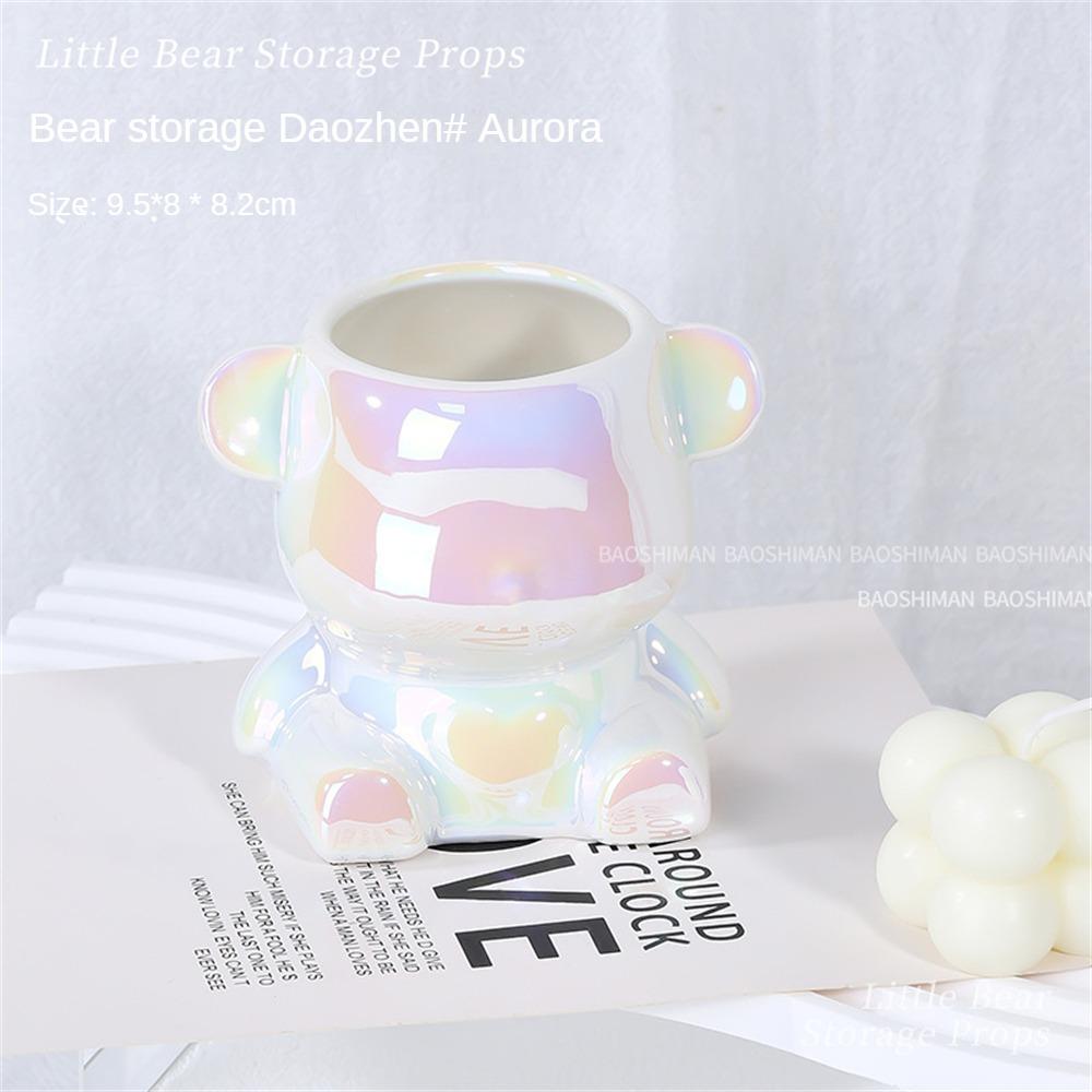 Настольная организация, керамика, многократное использование, пыленепроницаемая и влагостойкая, милый медведь, натуральные цвета, держатель для ручек, керамическая трубка для хранения