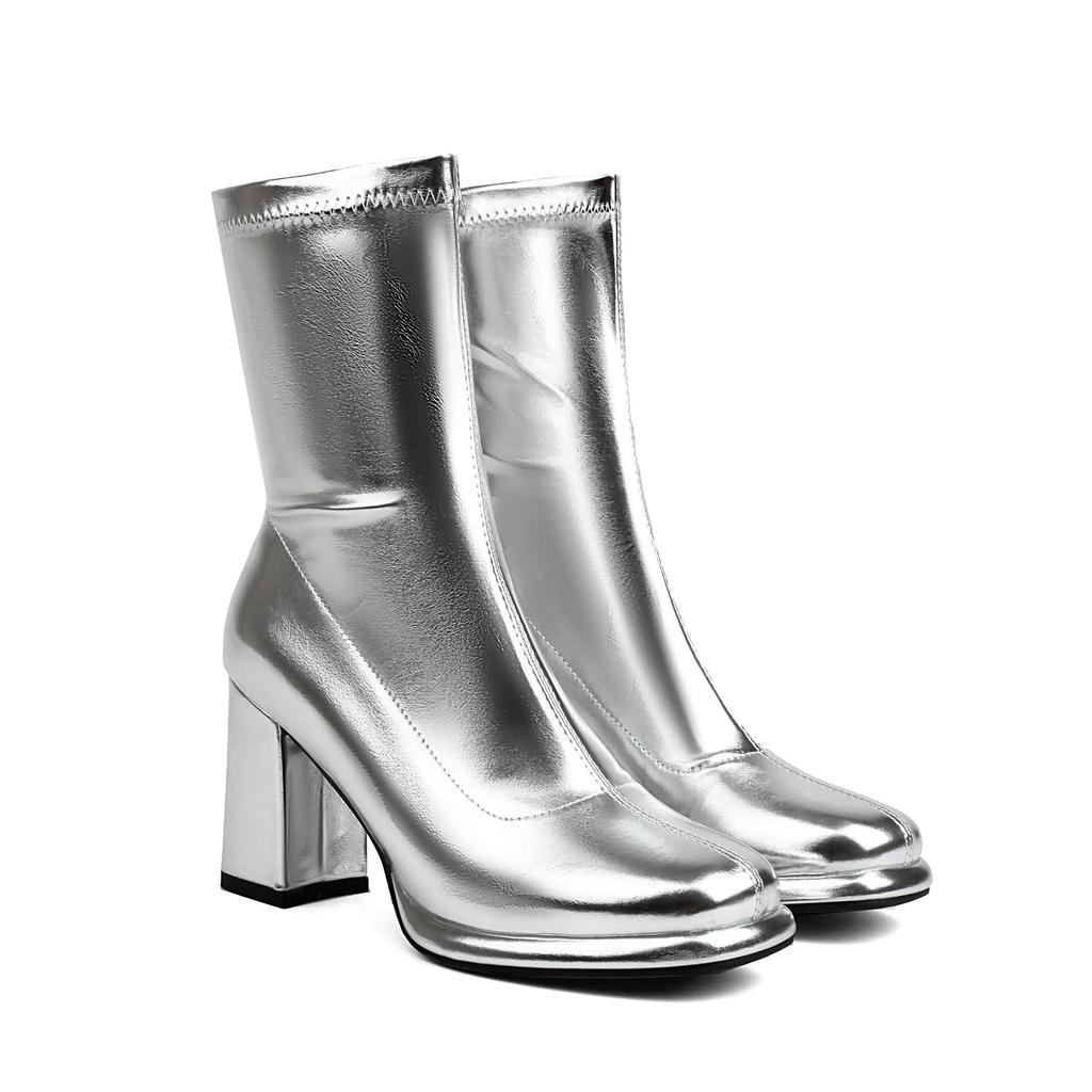 Krazing Pot PU Autumn Winter Shoes Super High Heels Platform Boots Square Toe Keep Warm Zipper Ankle Boots