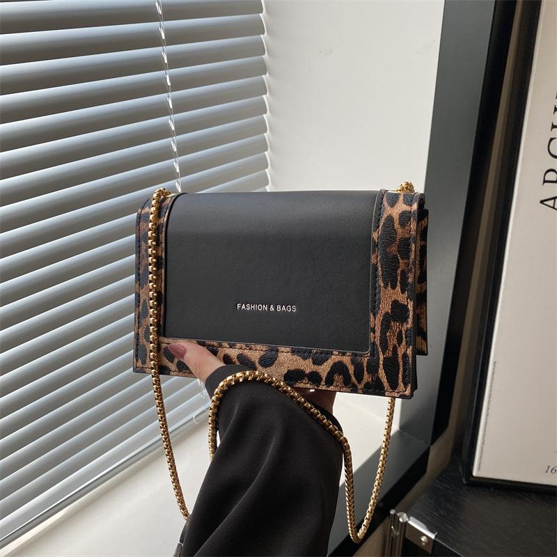 Модная маленькая квадратная сумка, осенняя простая модная сумка, сумка-мессенджер с леопардовым принтом, сумка через плечо с цепочкой