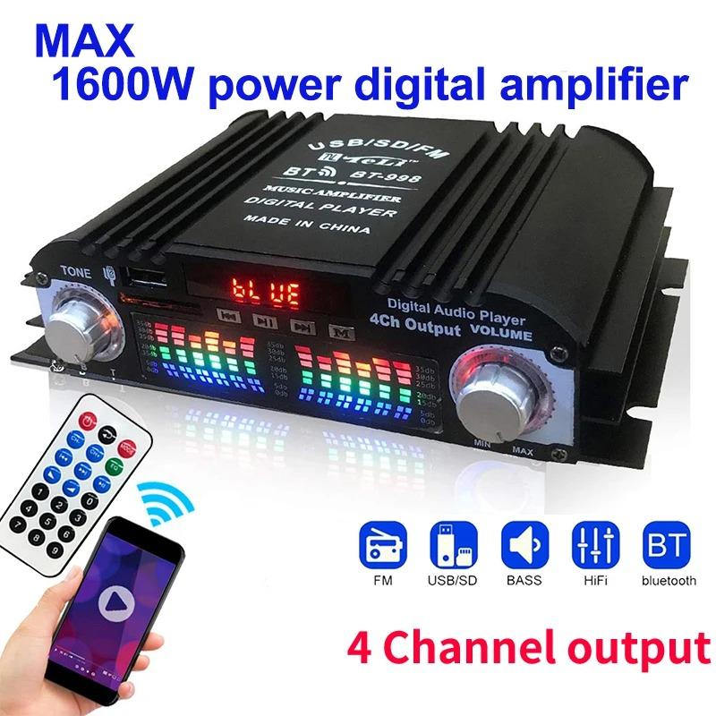Пиковая мощность 1600 Вт Hi-Fi усилитель звука Цифровой 4-канальный аудиоусилитель Bluetooth Караоке-плеер FM-радио Поддержка пульта дистанционного управления