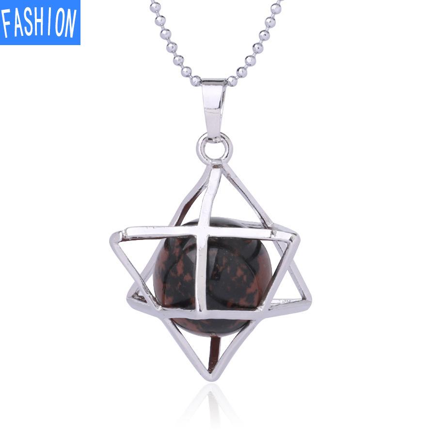 Металлическая клетка, выдолбленное ожерелье из натурального хрусталя Мелкаба с подвеской из флюорита и агата