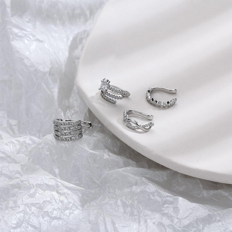 ANENJERY Геометрические многослойные цирконовые волнистые серьги-клипсы для женщин, крутые клипсы-крючки без ушных отверстий, вечерние ювелирные изделия, манжеты для ушей