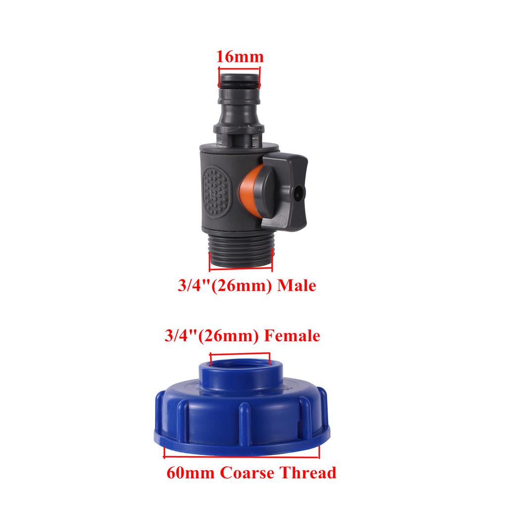 Адаптер для IBC-контейнера S60*6 с крупной резьбой на резьбу 1/2'' 3/4'' Запорный клапан для резервуара с водой Садовый Сельскохозяйственный Фитинг для полива