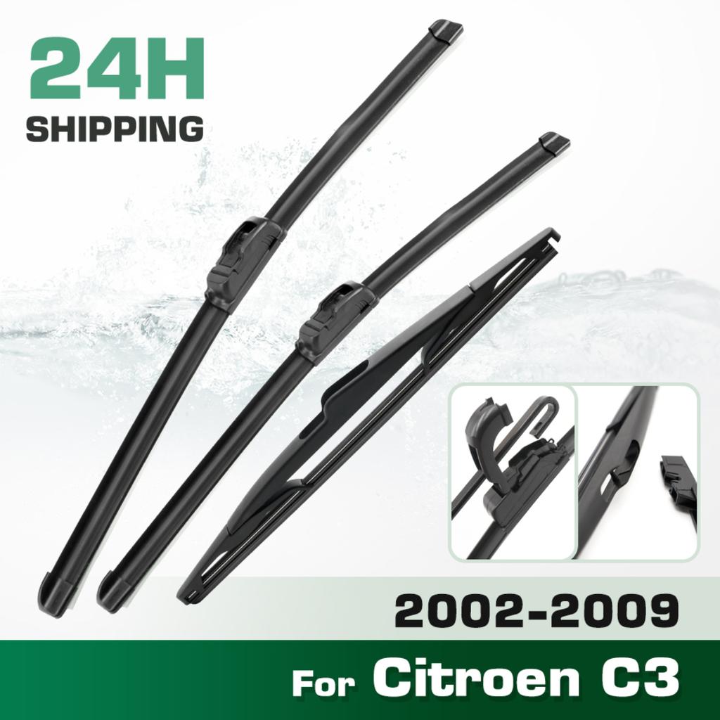 Для Citroen C3 2002-2009 2003 2004 2005 2006 2007 Щетка стеклоочистителя Передняя и задняя Щетки стеклоочистителя Лобовое стекло Стекло Окна Щетки 24"+18"+14