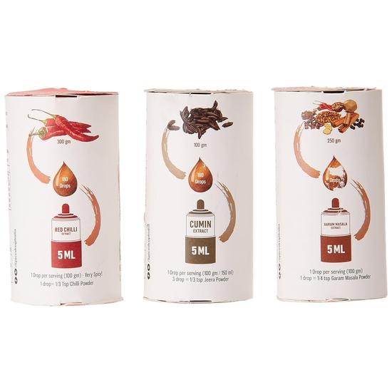 Spice Drop Kitchen Combo Pack | Natural Extract of Garam Masala, Jeera (Cumin) & Red Chilly (Lal Mirch) | Vegan Friendly | 5ML X 3 Packs