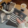 Women's Wool Striped Mid-Tube Socks - Cute Cartoon Puppy Embroidered, Warm Velvet, Thick for Autumn/Winter.