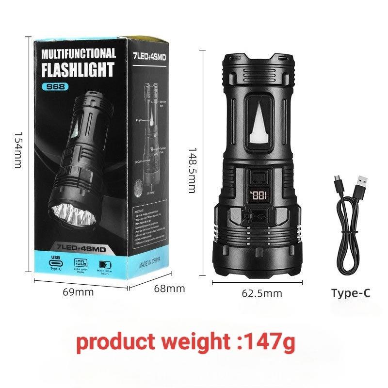 Powerful Flashlight With 7 Lamp Beads Super Tactical Light With COB Side Light Camping Lantern Rechargeable Led Flashlight Torch