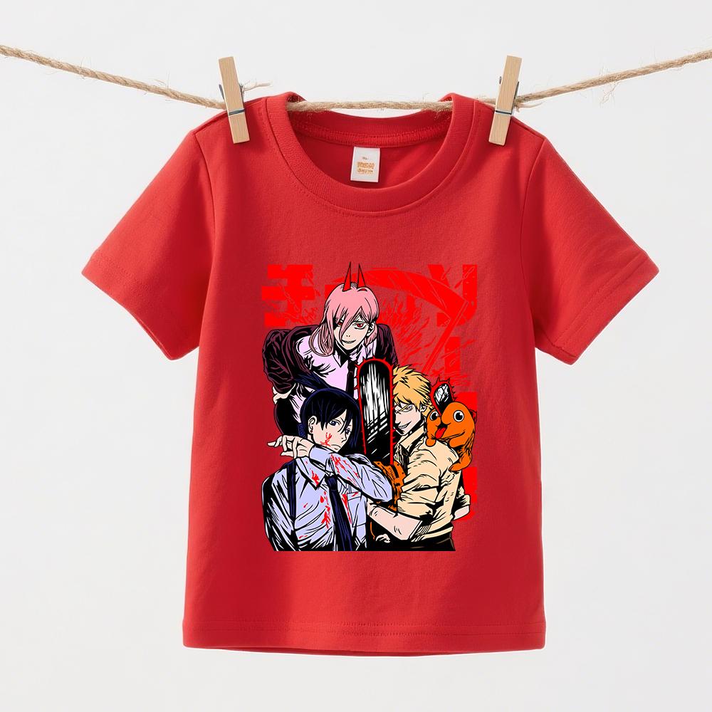 Chainsaw Man Characters Anime Graphic Print Cotton T Shirts for Boys Girls Summer Casual Short Sleeve Top