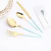 24 Pieces Sets Kitchen Tableware Cutlery Set Mint Green Gold Stainless Steel Dinnerware Set Food Flatware Mirror Silverware Set