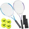 Hard Tennis Racket Set of 2 with 4 Tennis Balls for Beginners HB-19 (Blue, Purple)