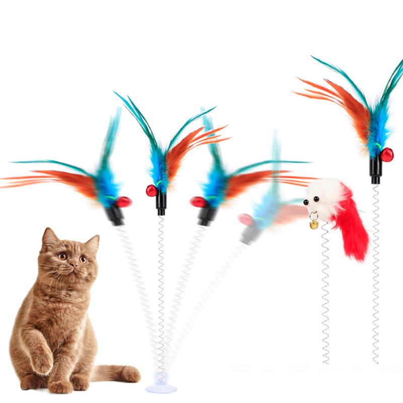 Feather Cat Toys Feather Funny Cat Shape False Products Bottom Sucker Elastic