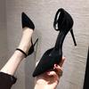 Spring and Autumn High Heel Women 2025 New Versatile Thin Heel Professional L Pointed Black Buckle Strap Single Shoe Women