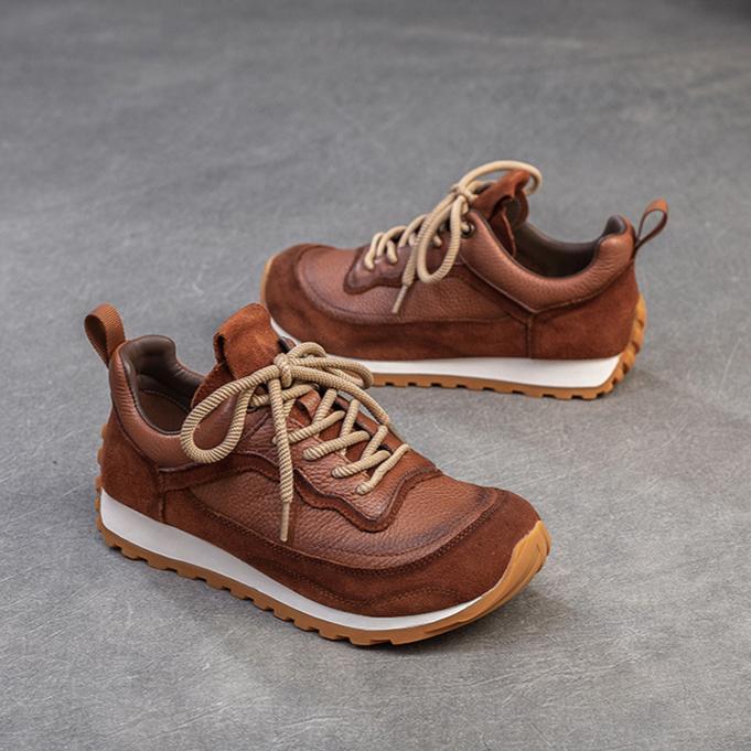 Johnature Thick Soled Casual Sneaker Shoes Retro Soft Soled Comfortable Genuine Leather Women's Shoes