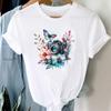 (Asian Size) Camera Butterfly Flower Cute Short Sleeve Tee Top Fashion Tshirt Women Clothing Casual Print Lady Female Graphic T-shirt