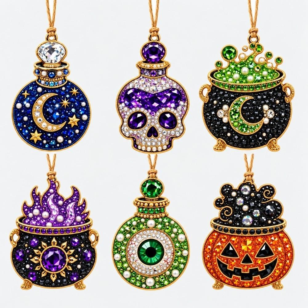 6pcs/set Metal Chain Diamond Painting Kit 3D Pearl Beads Hanging Suncatcher Craft  Christmas Decor