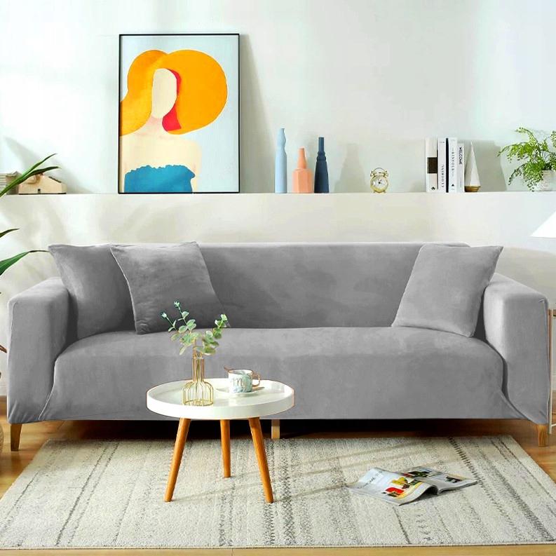 Light Gray Velvet Sofa Cover for 2 Seaters [22in2]