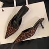 Fashion Spring New Leopard Print Women Slipper Pointed Toe Thin Low Heel Sandal Ladies Mules Shoes Zapatos Mujer