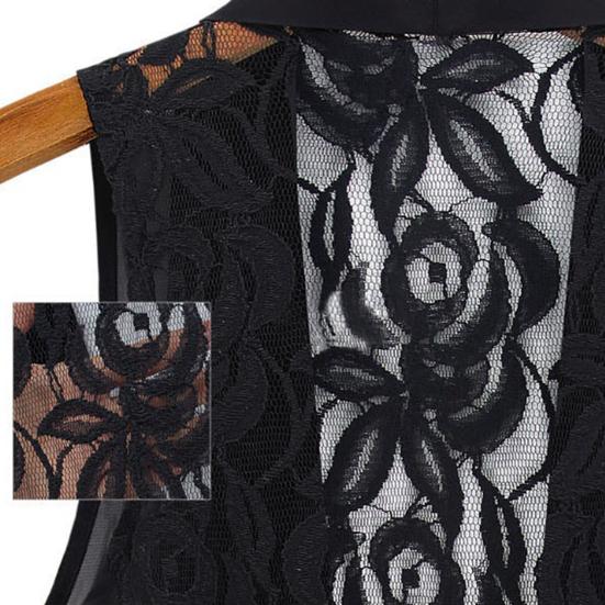 Scarf Collar Sleeveless Irregular Draped Hem Lace-up Vest Jacket Women Back