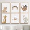 Sun Posters and Prints Bear Giraffe Elephant Cartoon Animal Canvas Prints for Children's Room Decoration Painting Pictures