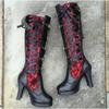 High Quality Punk Platform Boots for Women Fad Lace Up Chunky High Heel Mid Calf Boots Bow Knot Gothic Women's Boots Botas Mujer