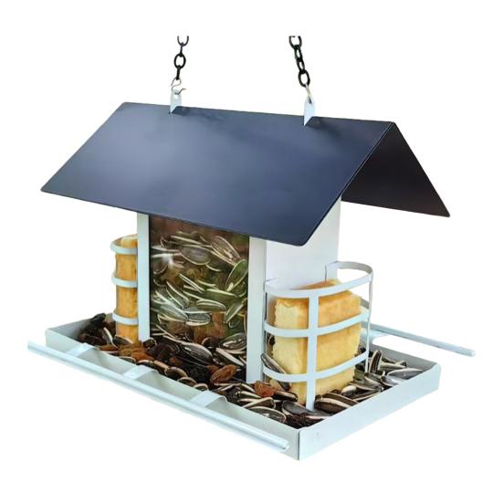 Металлическая кормушка для птиц, устойчивая к жеванию, подвесная кормушка для птиц на открытом воздухе, легко наполняемая кормушка для диких птиц с насестом для крыльца сада и двора