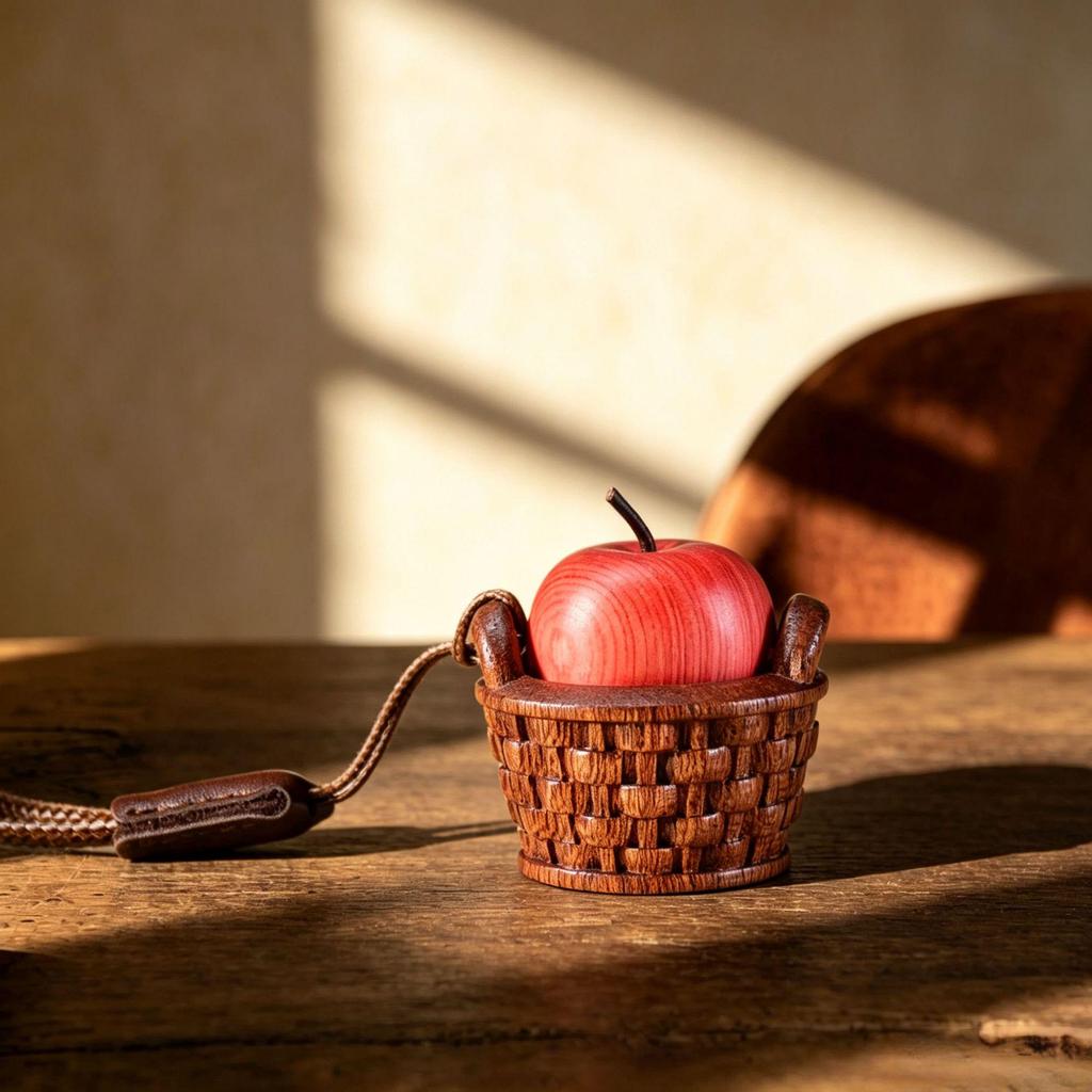 Solid Wood Carved Steamed Bun & Fruit Keychain Decompression Toy Pendant