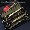 7.0" 8.0 Ch Profional Pet Scissors for Dog Groomg Straight & Thng & Curved Shears FeShark Teeth 4pcsSet +Comb Bag
