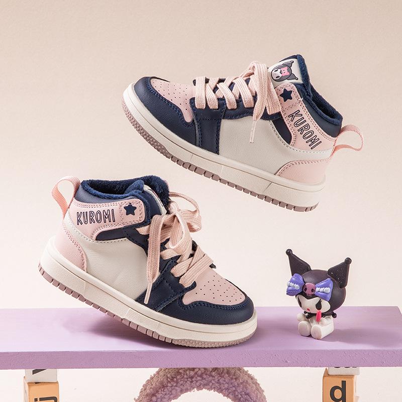 Kuromi Kids' Mid-Top Non-Slip Skate Shoes - Winter 2025 Velvet Warmth, Trendy Design for Boys & Girls