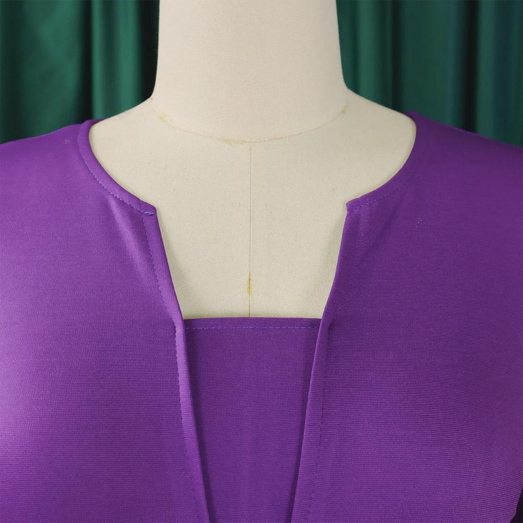 D533 Плюс Размер Женское Элегантное Однотонное Платье в Африканском Стиле с Рукавом 5-Точек - Мода Осень 2024