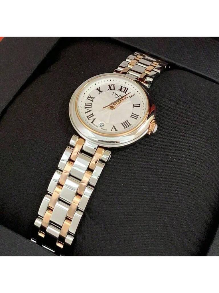 Tissot Маленькие женские швейцарские кварцевые часы Beauty - 26 мм, белый циферблат, римские цифры, индикатор даты, водонепроницаемость 50 м, нержавеющая сталь T126.010.22.013.01