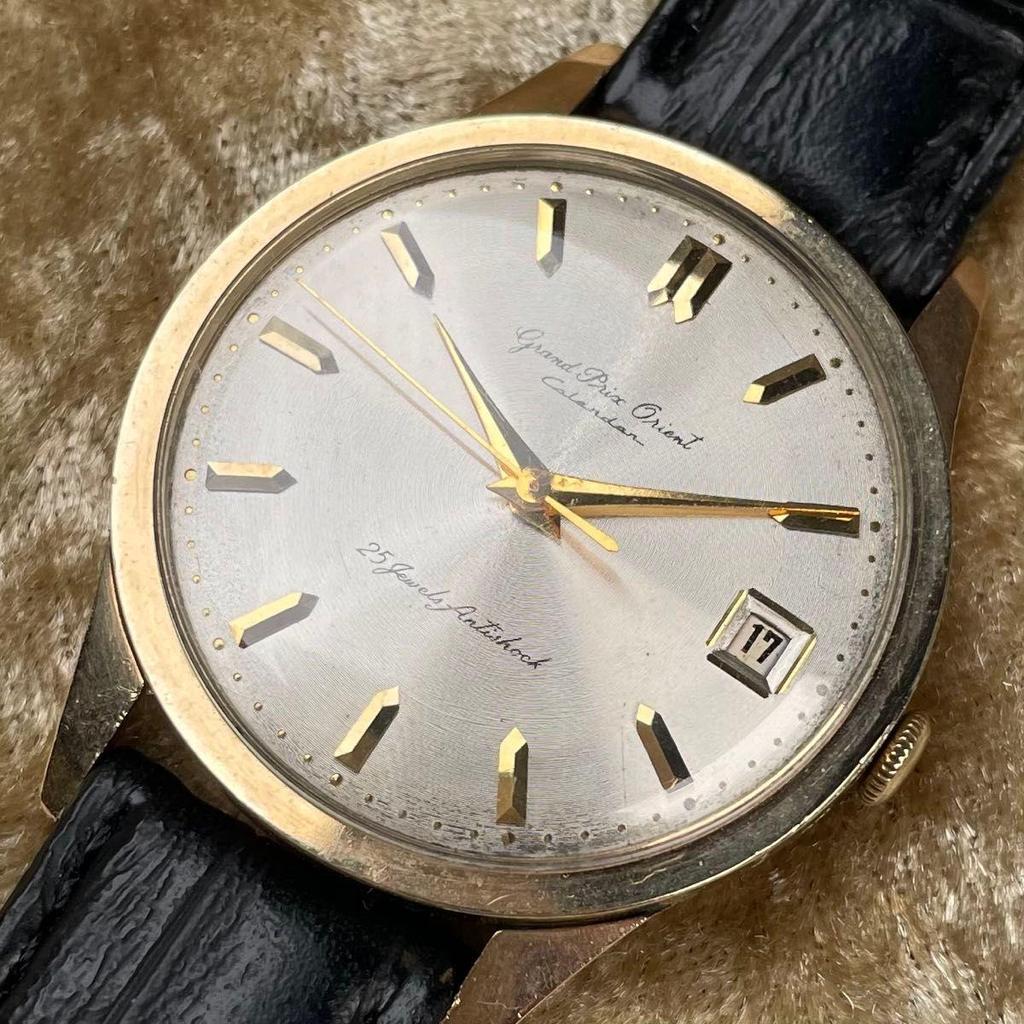 Б/у Винтажные Отремонтированные Grand Prix Orient Календарь S84063 С ручным заводом 25 камней 5 РЕГУЛИРОВОК 14-каратное позолоченное циферблат-пластинка