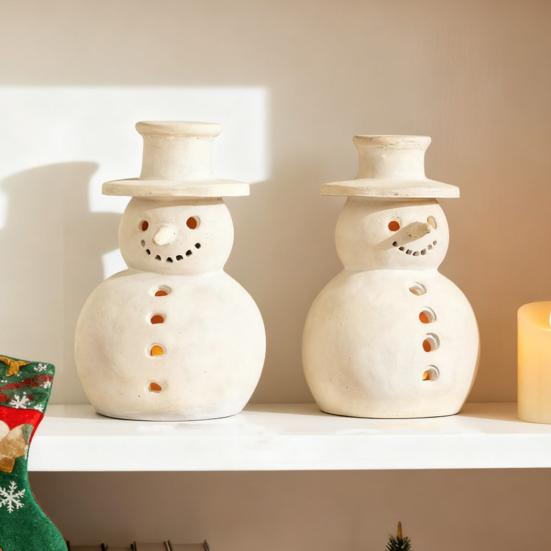 Терракотовый Снеговик Декор Ручной работы Смола Фигурки Снеговика Рождественский Праздник Деревенский Зимний Настольный Декор