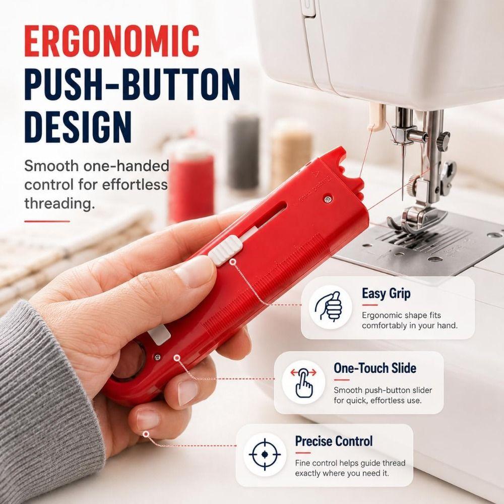 Built-In Ruler Needle Threader 4 in 1 Quick Threading Tool Automatic Threader Tailoring