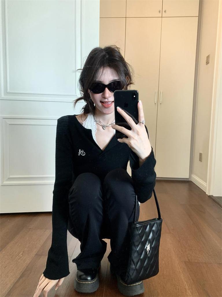 Женский свитер Sweet & Spicy Chic с вышивкой, утягивающий, черный, с длинными рукавами, для ранней осени