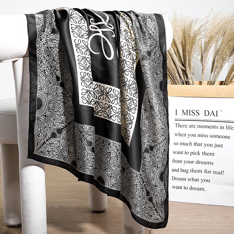 Шелковистый женский квадратный шарф 90x90 в корейском стиле, весна/лето, универсальный, с принтом