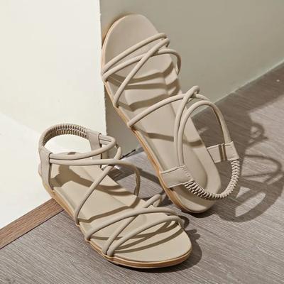 Модная женская обувь 2025 Большой размер Перекрестные туфли Плоские сандалии Летние каблуки Костюм Женский Бежевый Роскошный Новый Большой Без Девушек