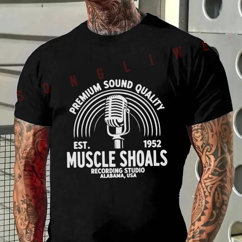 Vintage Muscle Shoal Studio And Alabama USA Logo Print Moto Men's Casual Summer Short Sleeve T