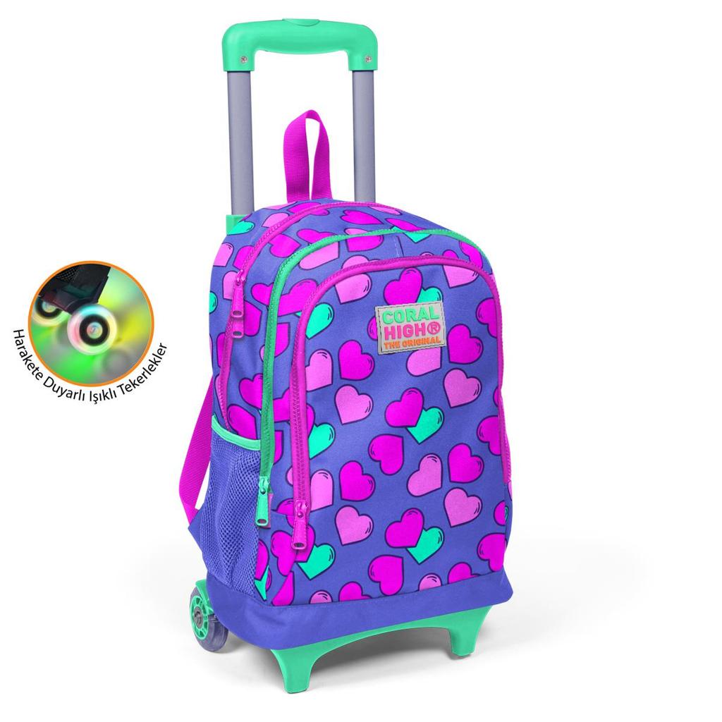 Школьный рюкзак с тремя отделениями Coral High Kids, лавандово-розовое сердце с рисунком 23359