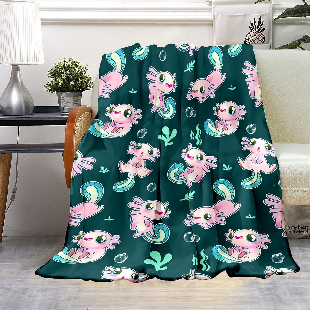 Cartoon Axolotl Blanket Kawaii Ocean Animal Throw Blankets for All Season Seaweed Aquarium Soft Flannel Sofa Blanket for Kids