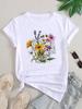 (Азиатский размер) Женская цветочная акварель 90-х годов, тренд, милая модная одежда с коротким рукавом, повседневная футболка, женская футболка с принтом, топ, графические футболки